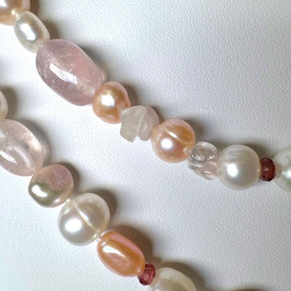 Vintage Honora 40" Pearl & Gemstone Necklace & Bracelet Set Pink Rhodochrosite - Picture 11 of 16